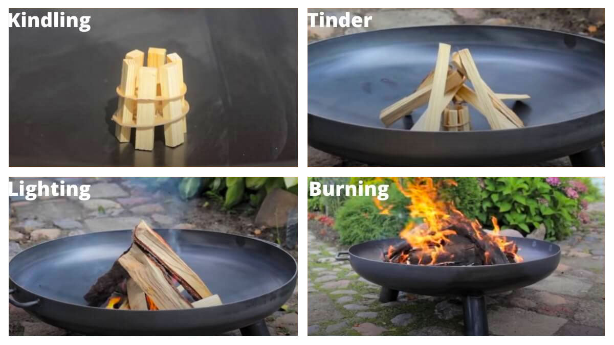 a collage of lighting options for fire pits