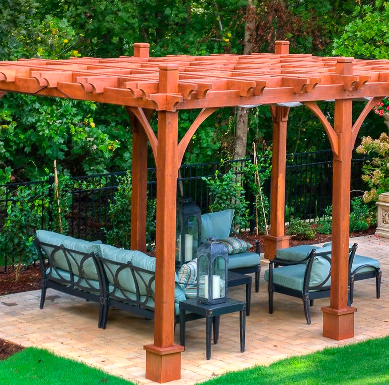 outdoor living today cedar pergola - western red cedar with outdoor furniture