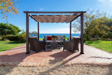 modena aluminum pergola 12x12 covering family gathering space