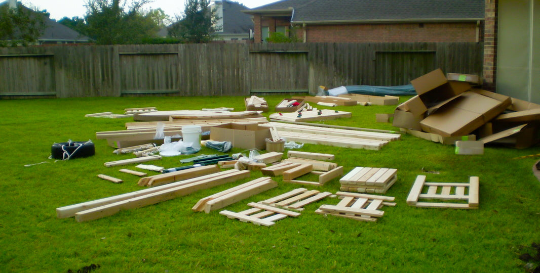 playset parts laid out for assembly