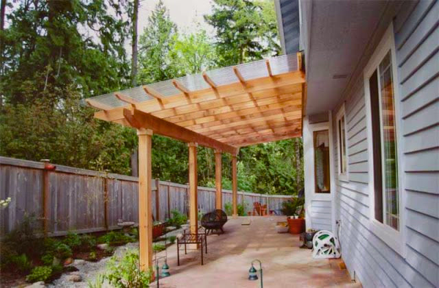 side view of a pergola attached to a house