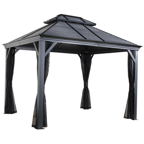 Sojag Mykonos II Double-Roof Aluminum Gazebo 12 x 16 ft Dark Gray on a white background