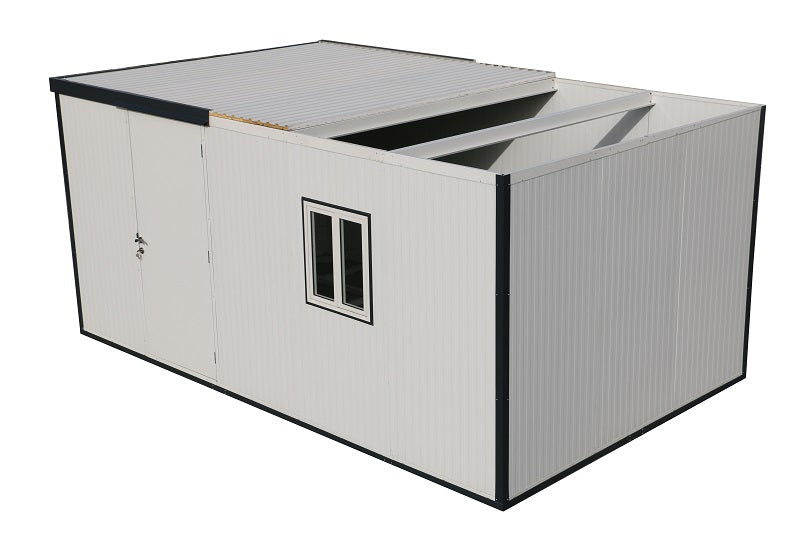 Duramax storage unit with an innovative flat roof opening, showing the functionality and accessibility for easy storage management in multiple sizes.
