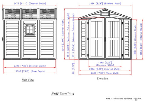 Duramax 8x8 DuraPlus w/ foundation dimensions