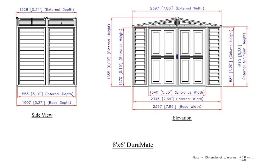 Duramax Duramate 8x6 Vinyl Shed w/ Foundation dimensions