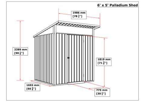 Dimensions of the Duramax Palladium Metal Shed 6' x 5'