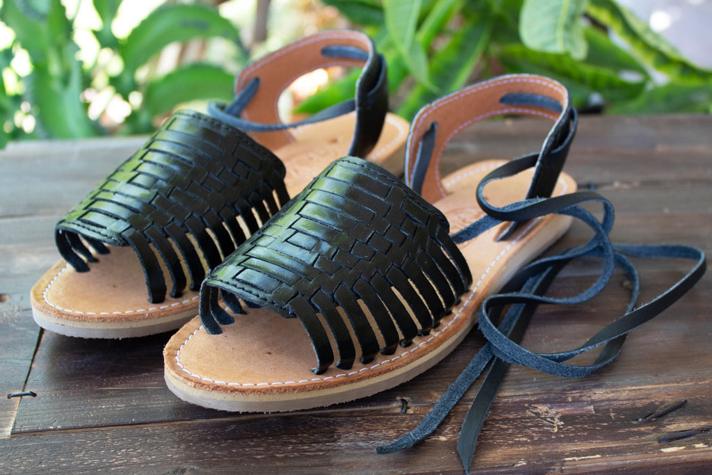 black leather huaraches