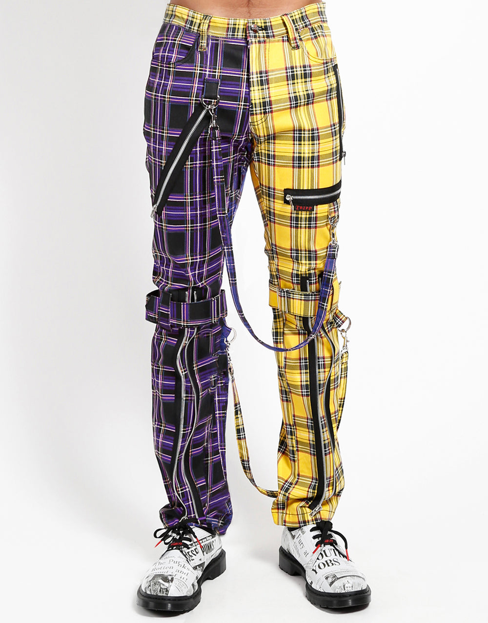 Tripp Nyc Split Leg Bondage Pant Purpleyellow Plaid 