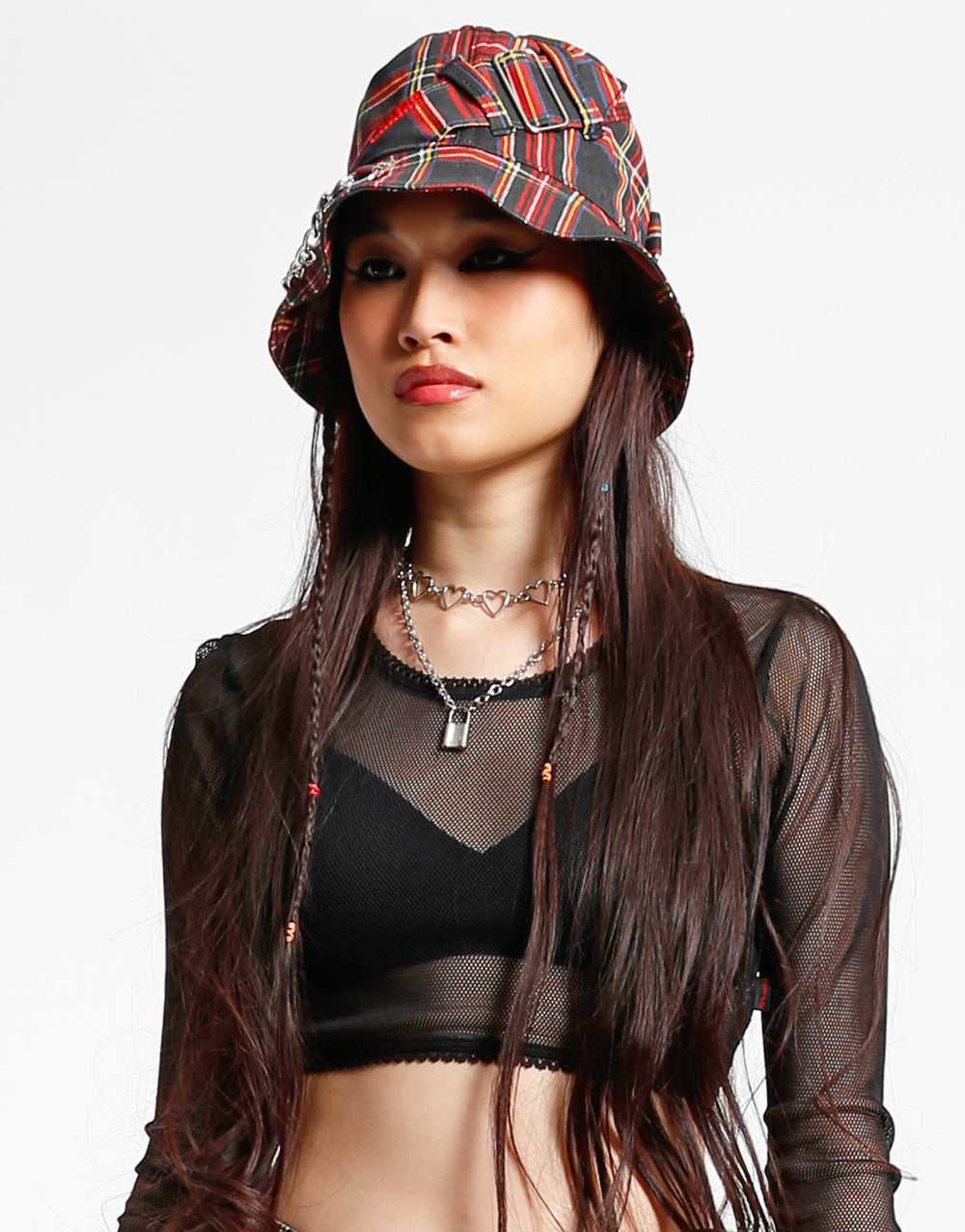 TRIPP NYC - BONDAGE BUCKET HAT BLACK PLAID