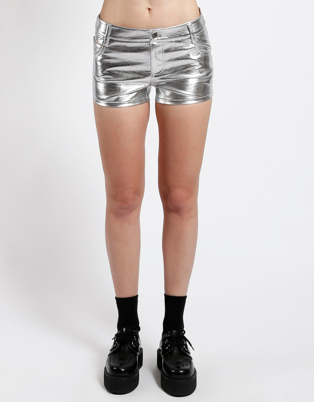 FAUX LEATHER METALLIC BOOTY SHORT
