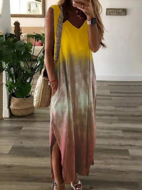 v neck sleeveless maxi dress