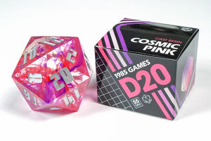 55MM: Cosmic Pink Sharp Edge 55mm Resin d20 Dice for D&D and TTRPG - Boardwalk Games TX