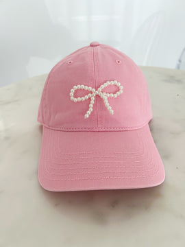 Pink Pearl Bow Baseball Hat