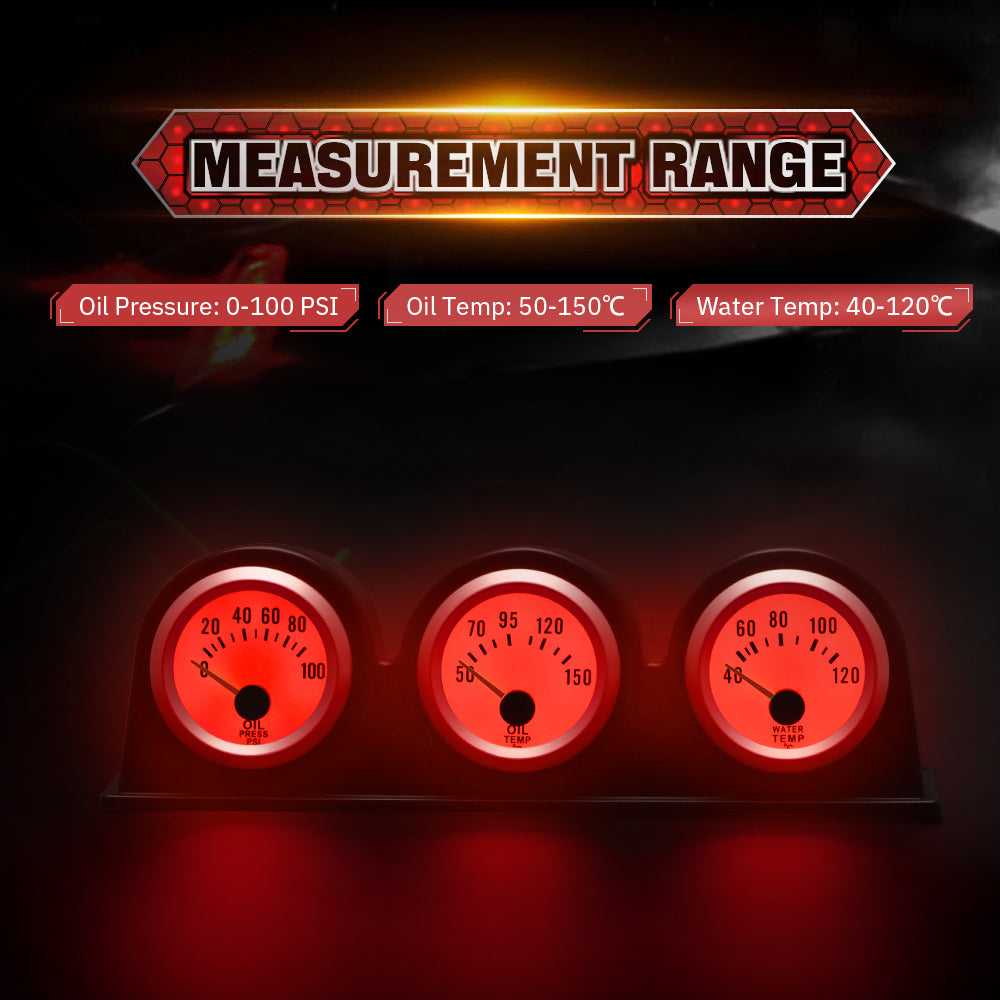 Acheter 2INCH 52mm Kit Triple Gauge Volt Meter Eau Temp Gauge Oil Press  Gauge avec capteur 3 en 1 Car Gauge Kit Car Meter