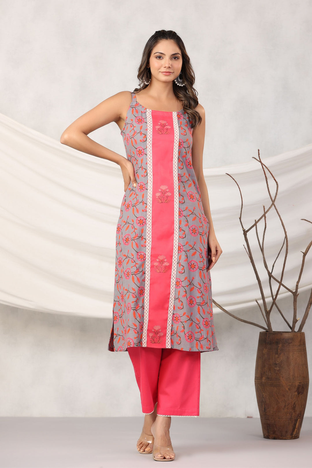 Buy Women Indigo Printed Cotton Palazzo Pants And Kurta Set With Chanderi  Dupatta And Belt (Set Of 4) - Feed-Kurta-Sets - Indya