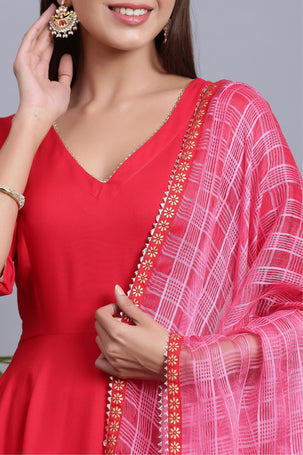 Buy Gillori Rani Pink Flared Suit (Set of 3) online