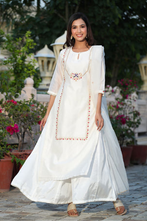 Women's Mughal Jaal Chanderi Suit Set - Gillori