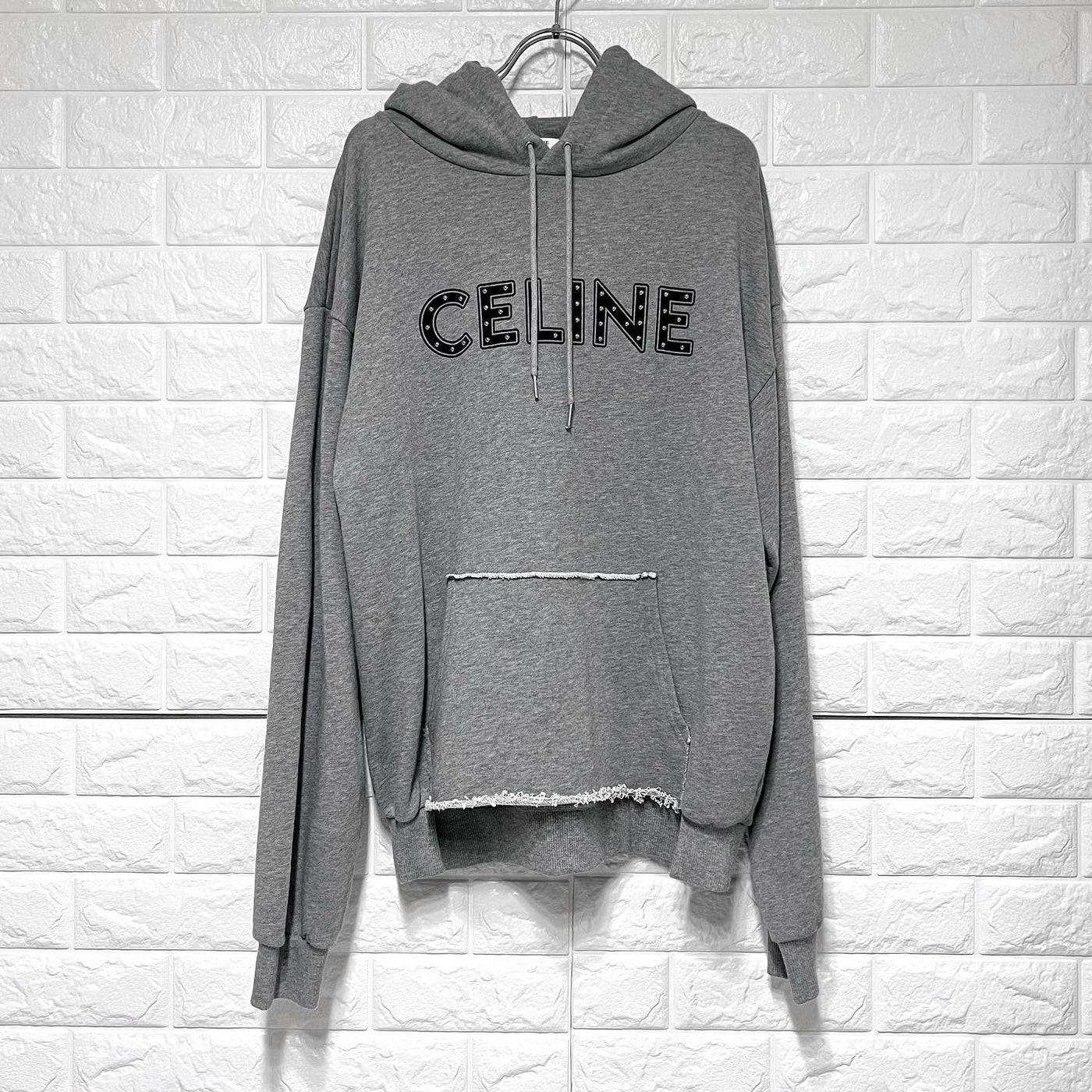 CELINE セリーヌ スタッズロゴ グレー パーカー Sサイズ-