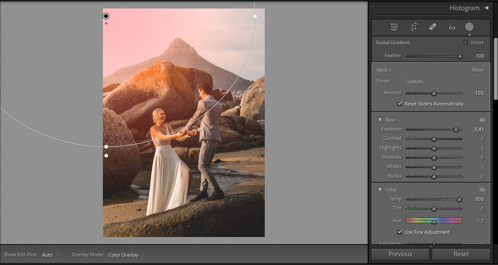 Add sunflare in Lightroom with Radial Filter mask