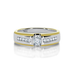 Two-Tone Wedding Band With Floating Diamond & Channel-Set Shoulders