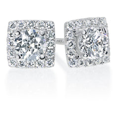Elegant square halo cluster diamond stud earrings