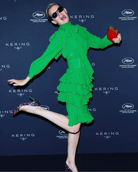 Thalie Paris Pochette Amour, Cannes festival, photocall, green dress