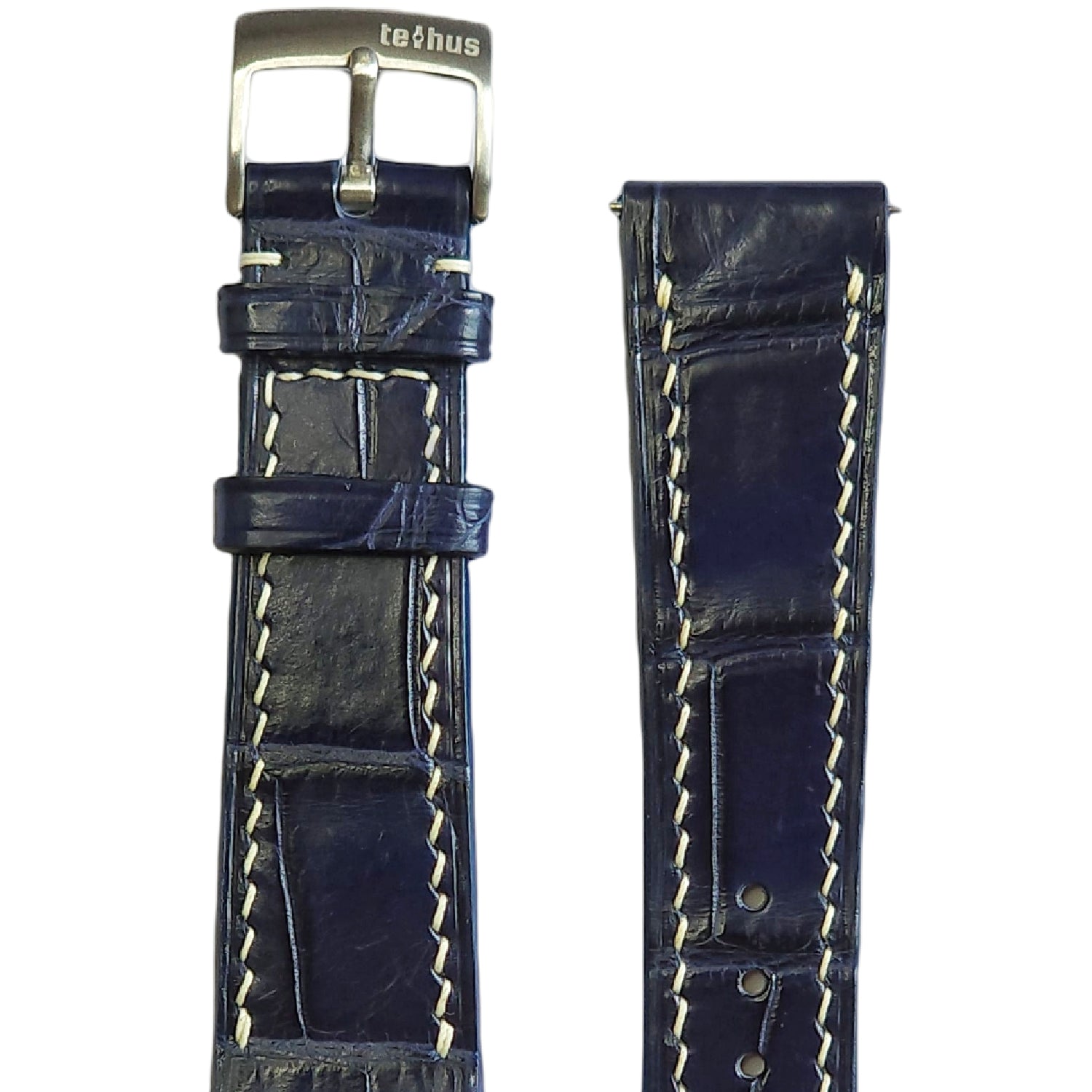 Embossed Crocodile Watch Strap - Navy Blue 