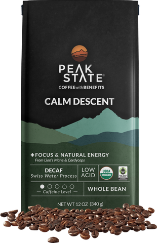 Peak State Calm Descent Decaf coffee package