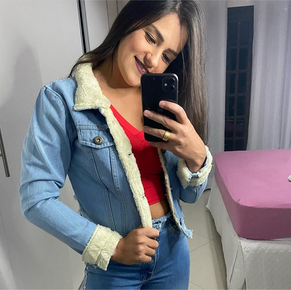 jaqueta jeans com pelo feminina