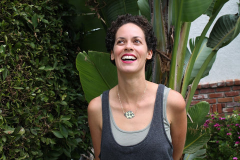 Gray and white enamel necklace