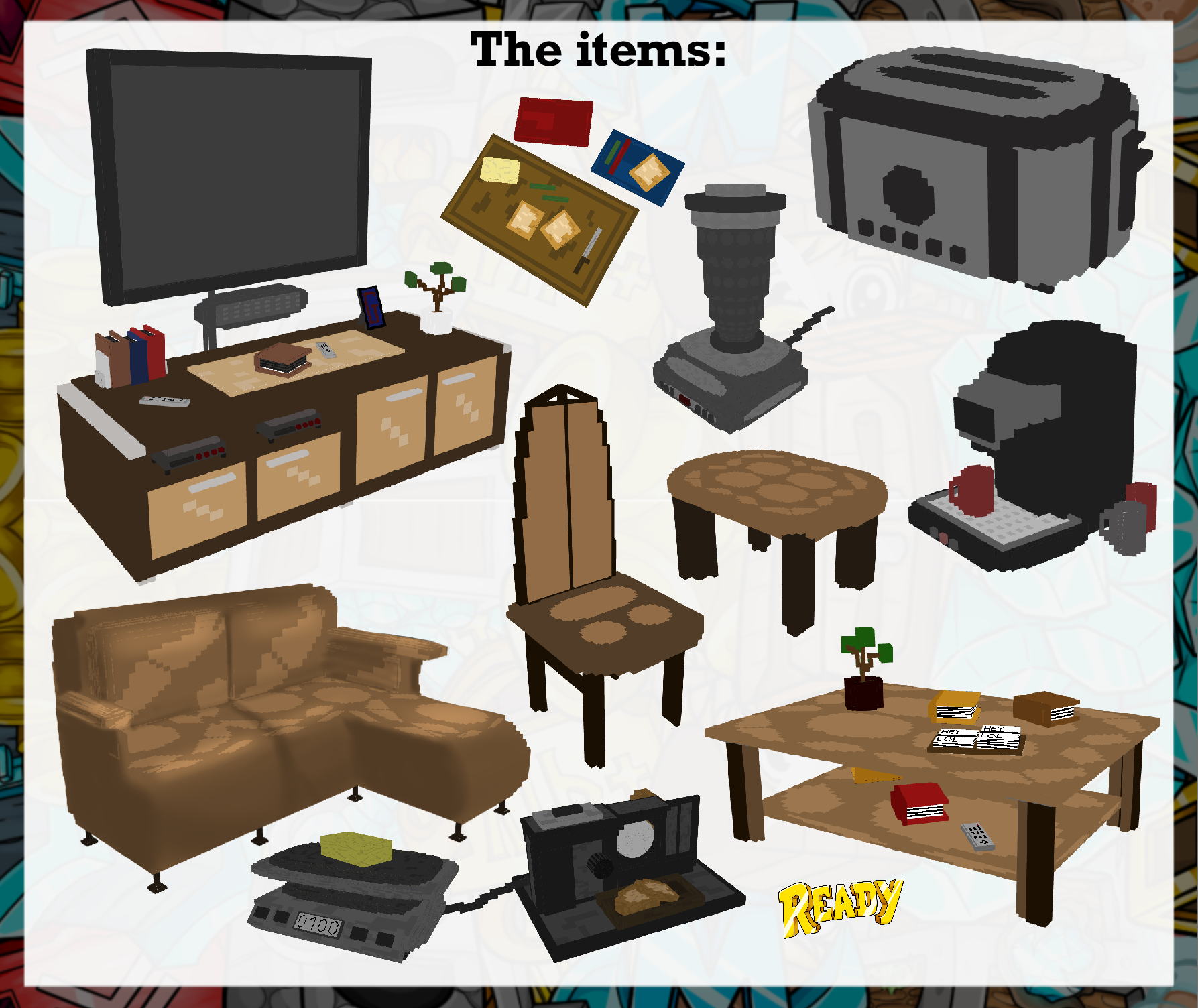 all of the living room 3d models for itemsadder or oraxen shown