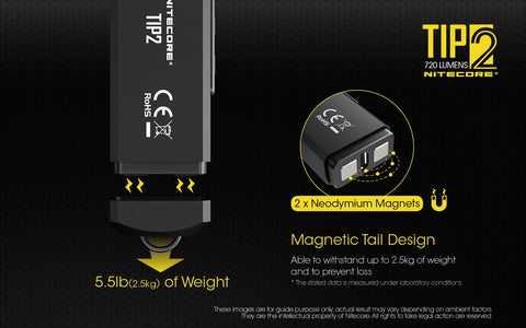 Nitecore TIP2 has a magnetic tail cap design.