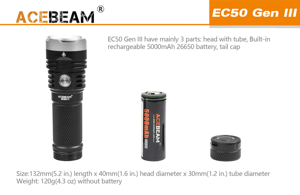 Acebeam EC50 GEN Ⅲ ACEBEAM EC50 Rechargeable Flashlight with CREE XHP70 6000K