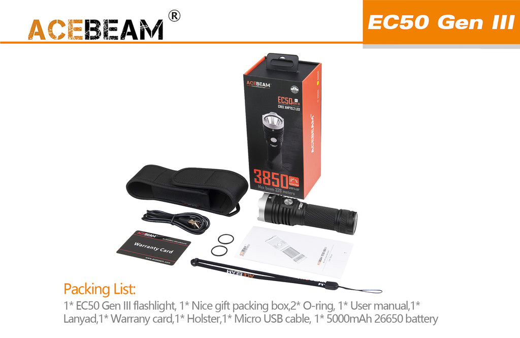 Acebeam EC50 GEN Ⅲ ACEBEAM EC50 Rechargeable Flashlight with CREE XHP70 6000K