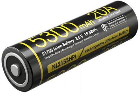 Upgraded to Nitecore NL2153HPi 21700 5,300 mAh lithium battery Authorized Nitecore Dealer Exclusive.