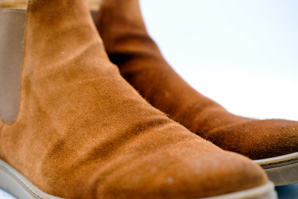 mink oil on cognac suede chelsea boot