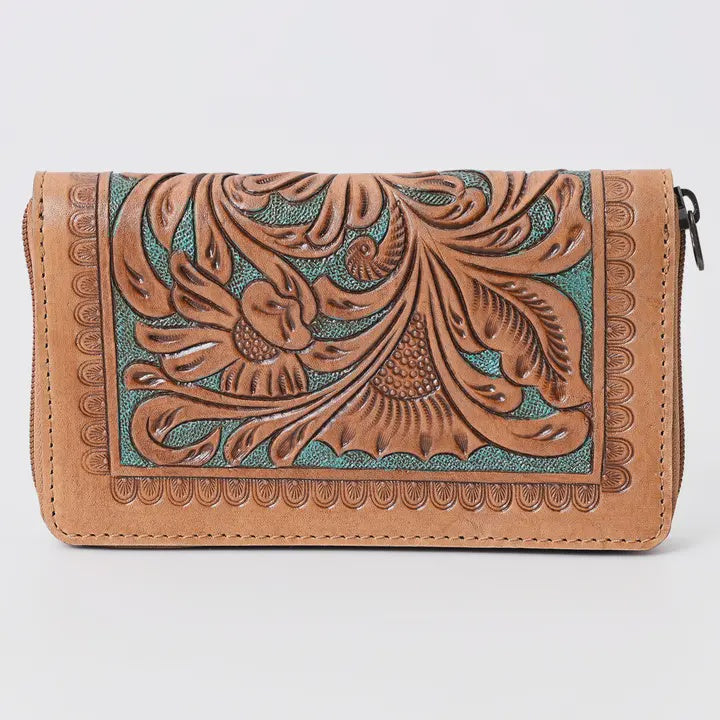 Picture of Floral Turquoise hand tooled purse