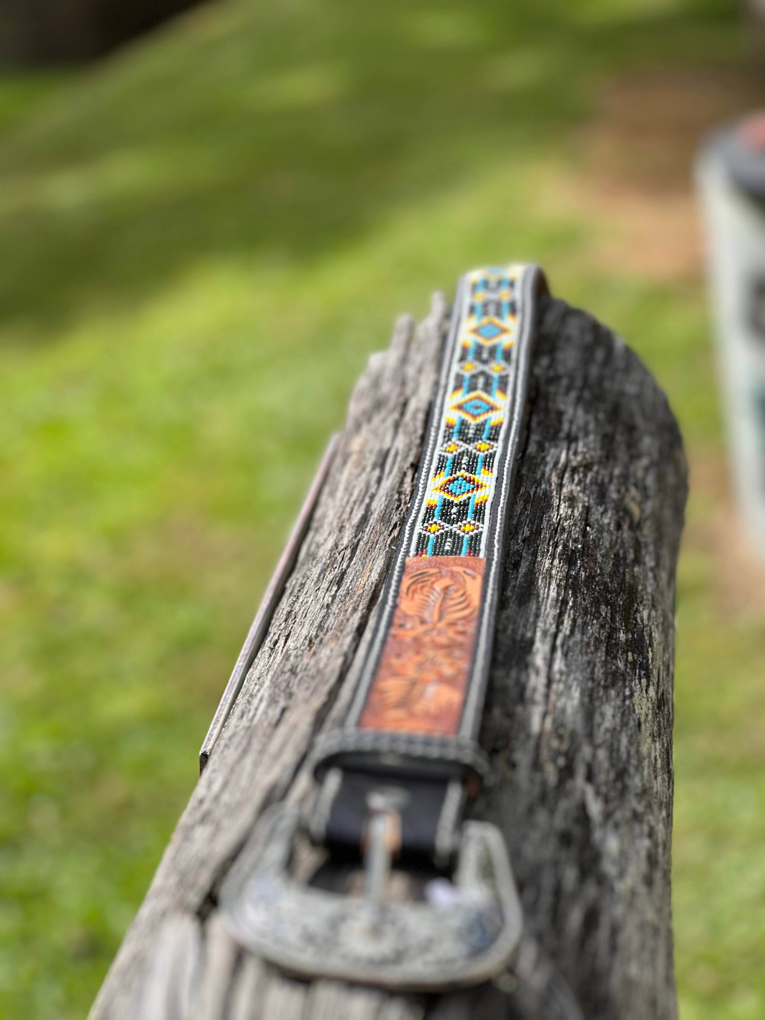 Picture of Handcarved beaded Belt - Black Arrow 42"