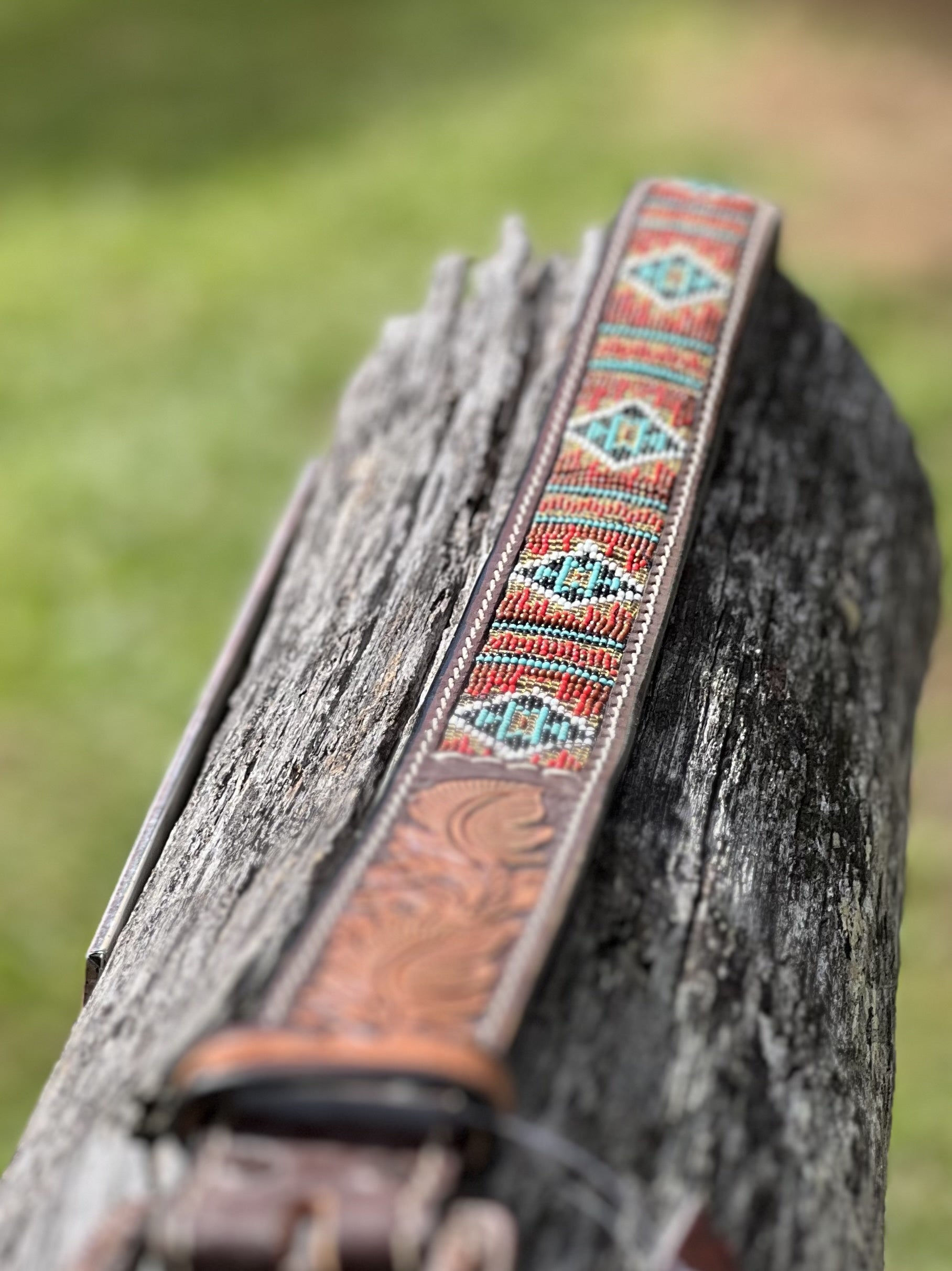 Picture of Handcarved Beaded Western Belt - Red Eagle  40"