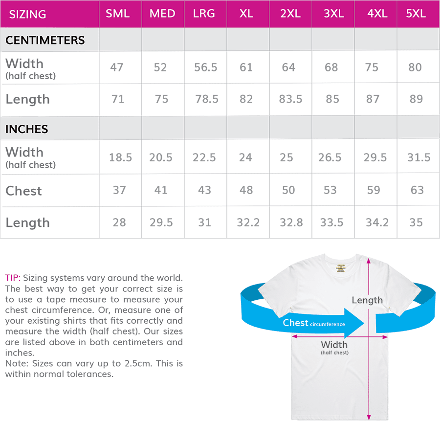 Men's Tee Shirt Size Chart