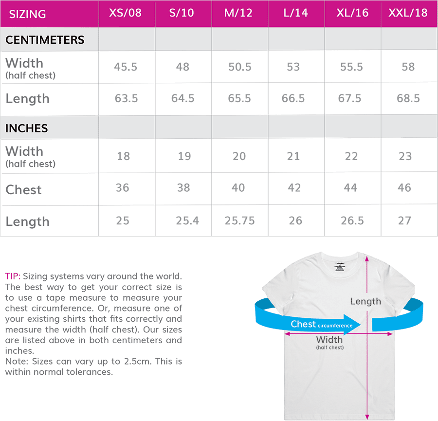 Women's Classic T-Shirt - Size Chart