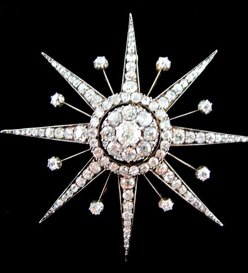 Important Antique Diamond Starburst Brooch/ Pin of 18K Gold Fine and ...