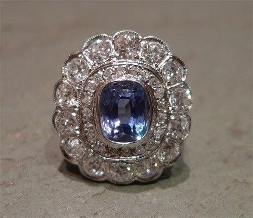 Vintage Ceylon Sapphire Ring with Diamonds for Sale