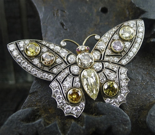 Rare Antique Natural Colored Diamond Butterfly Brooch Similar to jewelry  worn on Downtown Abbey