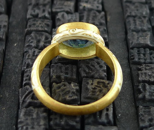 Julie Baker 18k Yellow Gold and Enameled Blue Topaz Ring