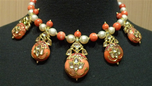 Indian 22K Yellow Gold, Coral, Pearl 