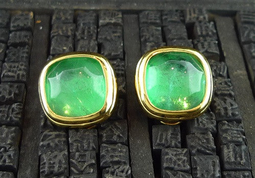 Robert Goossens Green Stone Clip Earrings in 24K Yellow Gold