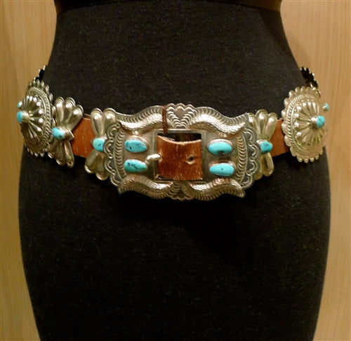 Antique Sterling Silver and Turquoise Concha Belt | CHURCHILL in FAIRWAY