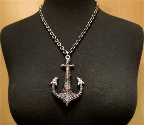 Ugo Cacciatore Sterling Silver, Pearl, and Red Tourmaline Anchor