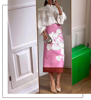 Floral Midi Skirt Pink - Archer and Aro